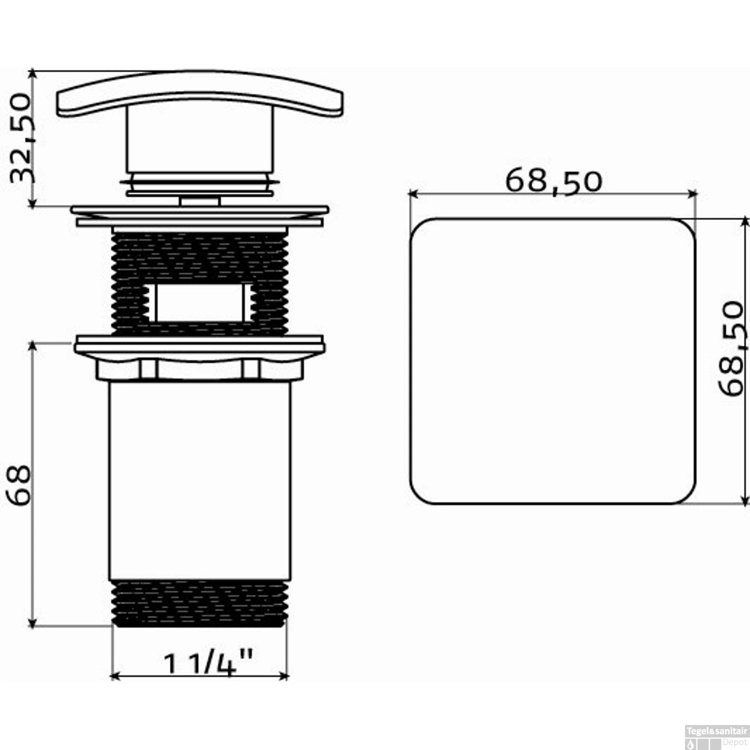 Stop/go Afvoerplug Clou InBe Met Overloop Vierkant Chroom 4 Stop/go Afvoerplug Clou InBe Met Overloop Vierkant Chroom - Afbeelding 2