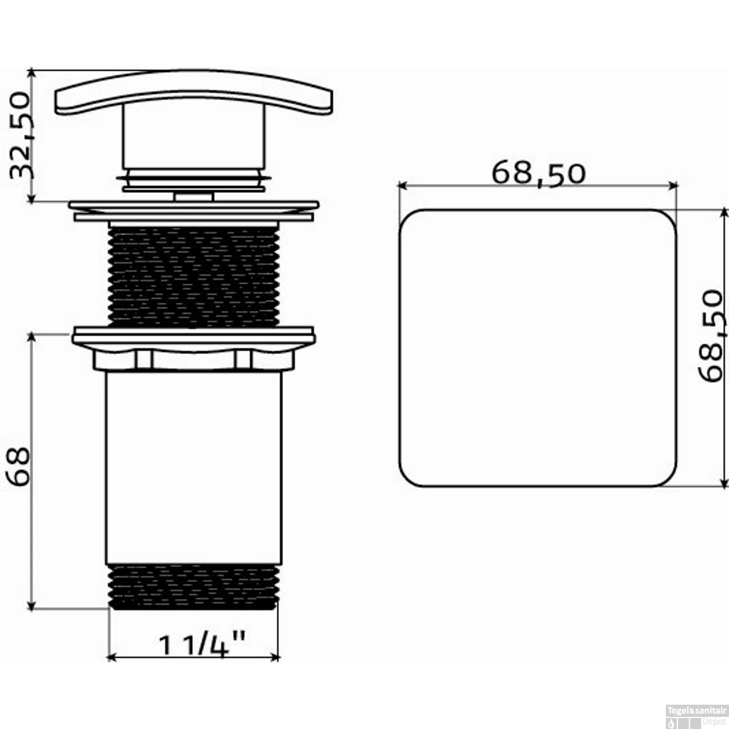 Stop/go Afvoerplug Clou InBe Zonder Overloop Vierkant Chroom 4 Stop/go Afvoerplug Clou InBe Zonder Overloop Vierkant Chroom - Afbeelding 2