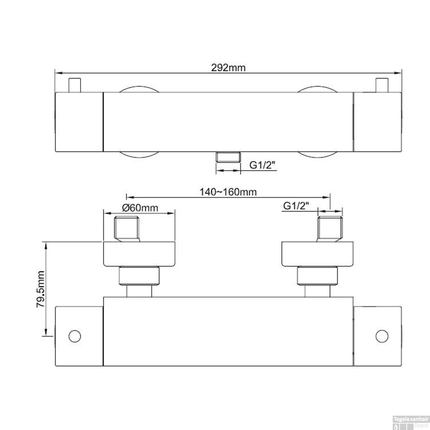 Thermostaatkraan Douche Wiesbaden Cool Touch Zwart 4 Thermostaatkraan Douche Wiesbaden Cool Touch Zwart - Afbeelding 2