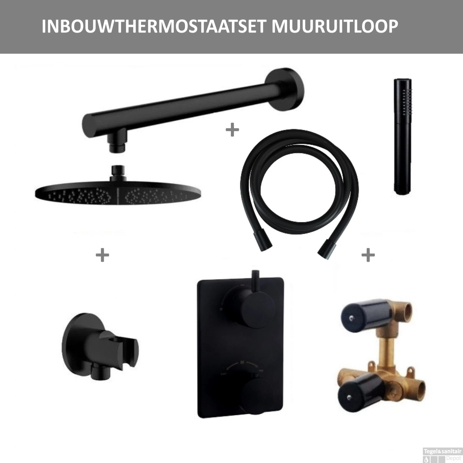 Thermostatisch Inbouwdoucheset BWS Muuruitloop Rond 30 Cm Mat Zwart 3 Thermostatisch Inbouwdoucheset BWS Muuruitloop Rond 30 Cm Mat Zwart