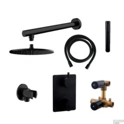 Thermostatisch Inbouwdoucheset BWS Muuruitloop Rond 30 Cm Mat Zwart 9 Thermostatisch Inbouwdoucheset BWS Muuruitloop Rond 30 Cm Mat Zwart -Badkamermeubels thermostatisch inbouwdoucheset bws muuruitloop rond 30 cm mat zwart shop