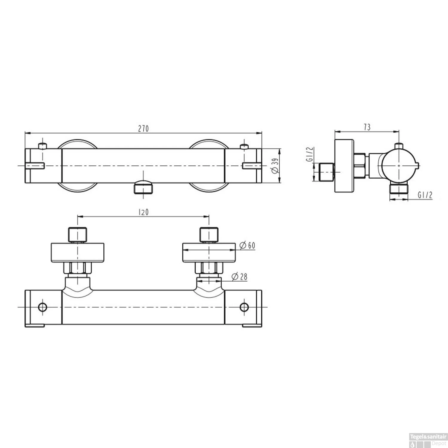 Thermostatische Douchekraan Schutte London Chroom 120mm HOH-afstand 10 Thermostatische Douchekraan Schutte London Chroom 120mm HOH-afstand - Afbeelding 8