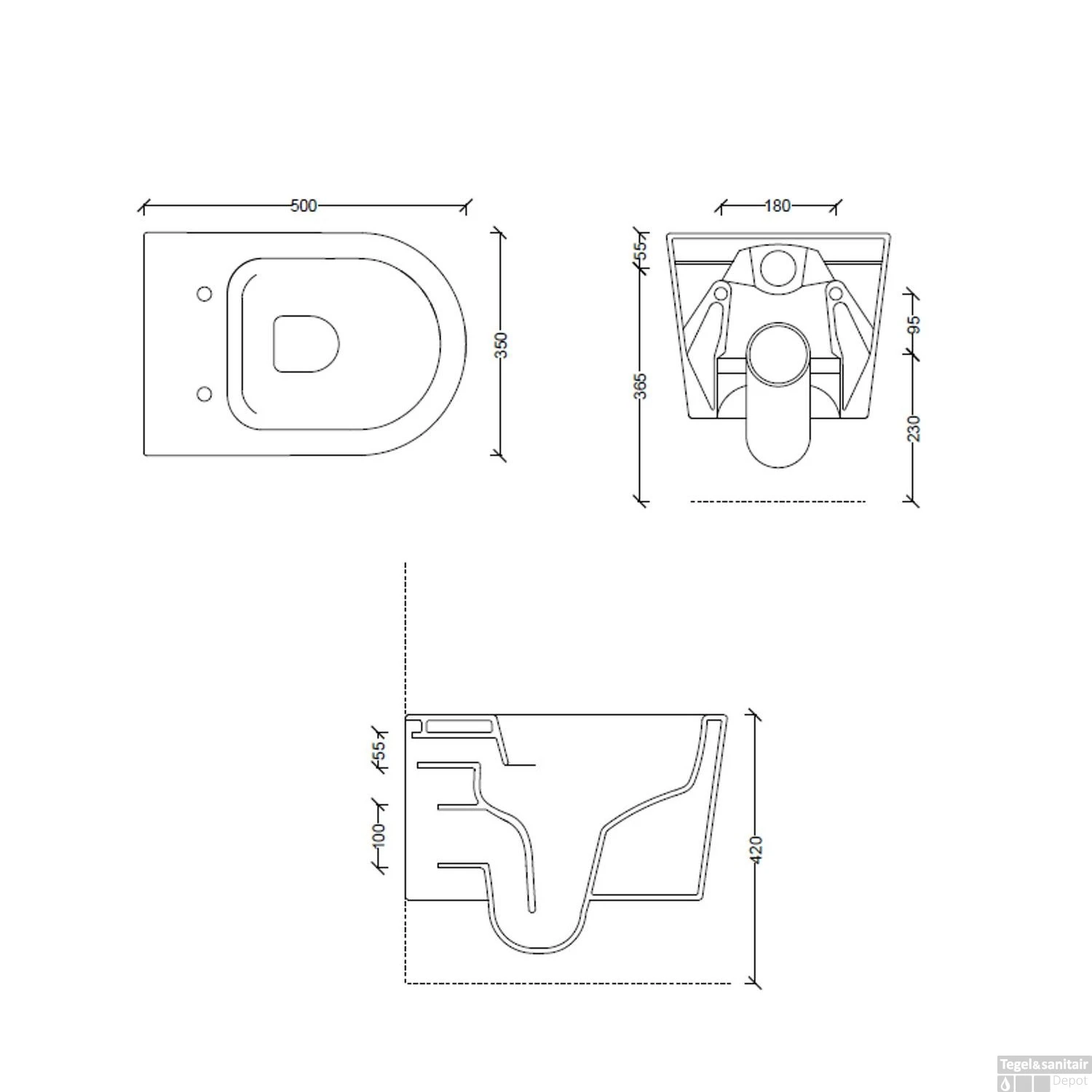 Wandcloset Boss & Wessing Plana 50x35x36.5cm Keramiek Rimless Mat Wit (Incl. Zitting) - Afbeelding 2