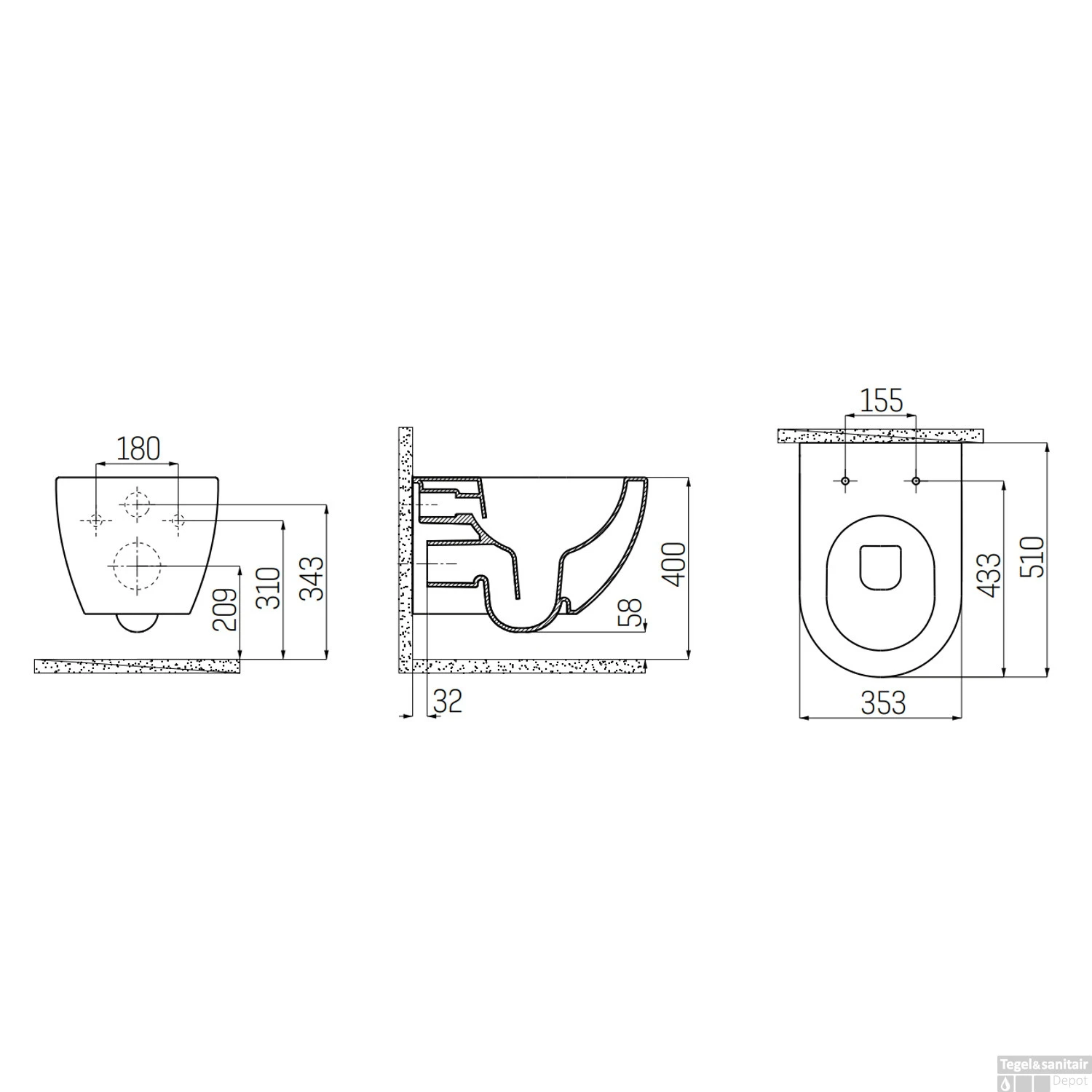 Wandcloset Boss & Wessing Freedom Randloos Met Bidet Mat Basalt (Exclusief Zitting) - Afbeelding 2