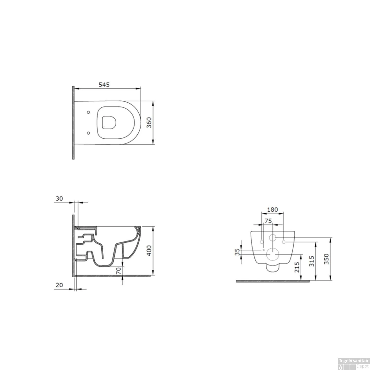 Wandcloset Pack Plieger Kansas Diepspoel Rimless Met Closetzitting 36x54,5cm Mat Zwart - Afbeelding 2