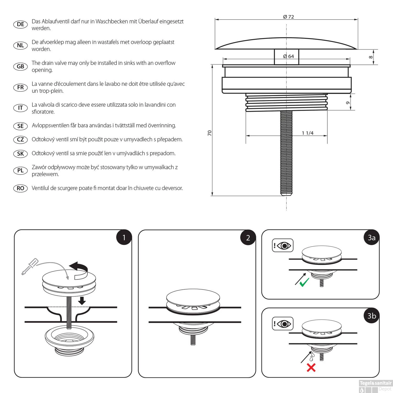 Wastafel Afvoerplug Differnz Always Open 7 Cm Gunmetal 5 Wastafel Afvoerplug Differnz Always Open 7 Cm Gunmetal - Afbeelding 3