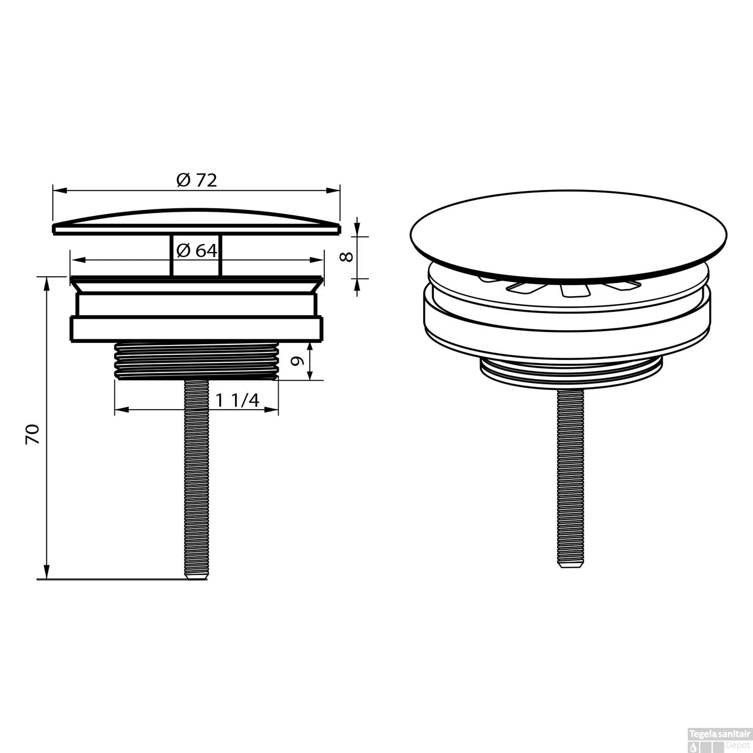 Wastafel Afvoerplug Differnz Always Open 7 Cm Gunmetal 4 Wastafel Afvoerplug Differnz Always Open 7 Cm Gunmetal - Afbeelding 2