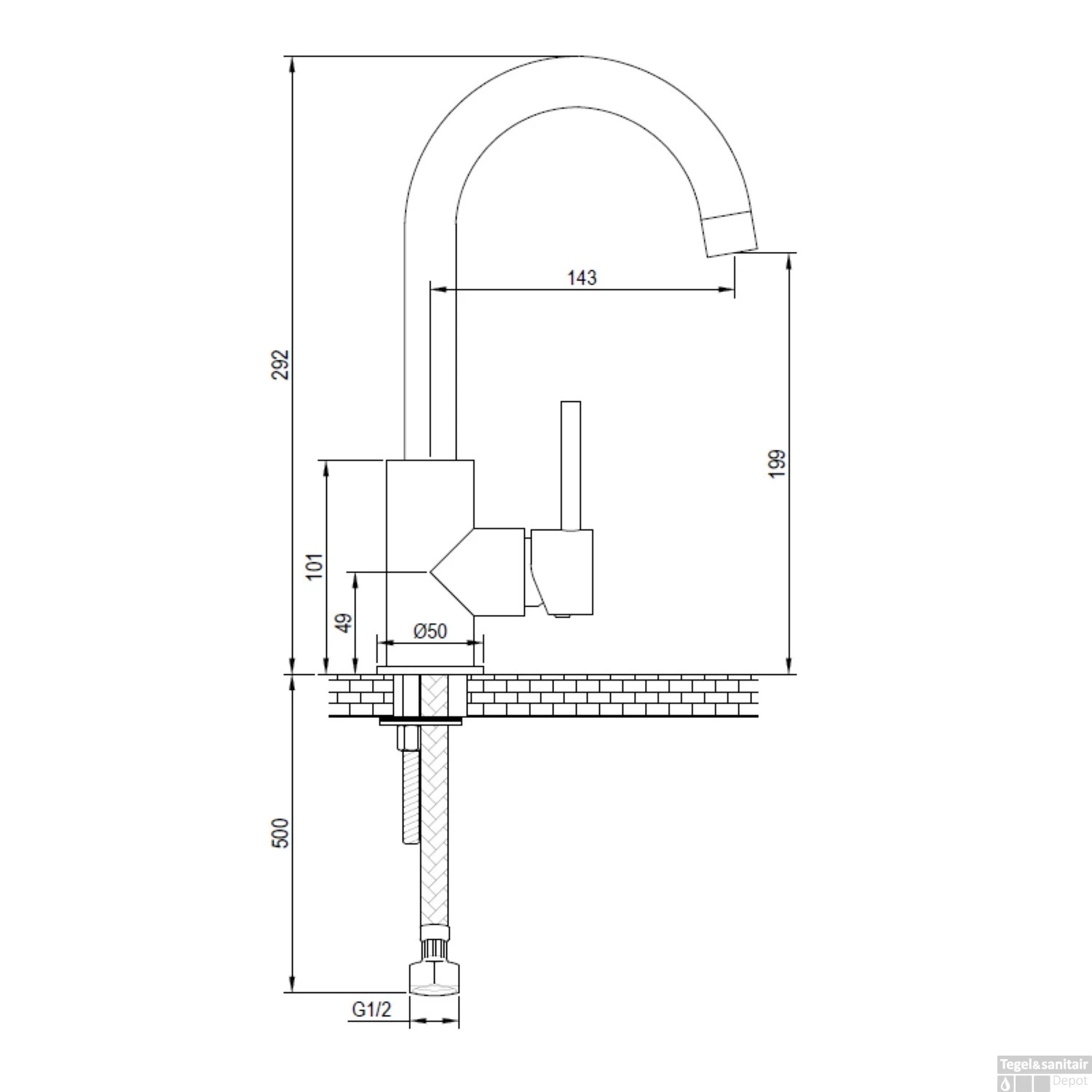 Wastafelmengkraan Brauer Chrome Edition Coldstart Opbouw Hoog Plat Gebogen Platte Hendel Chroom - Afbeelding 4