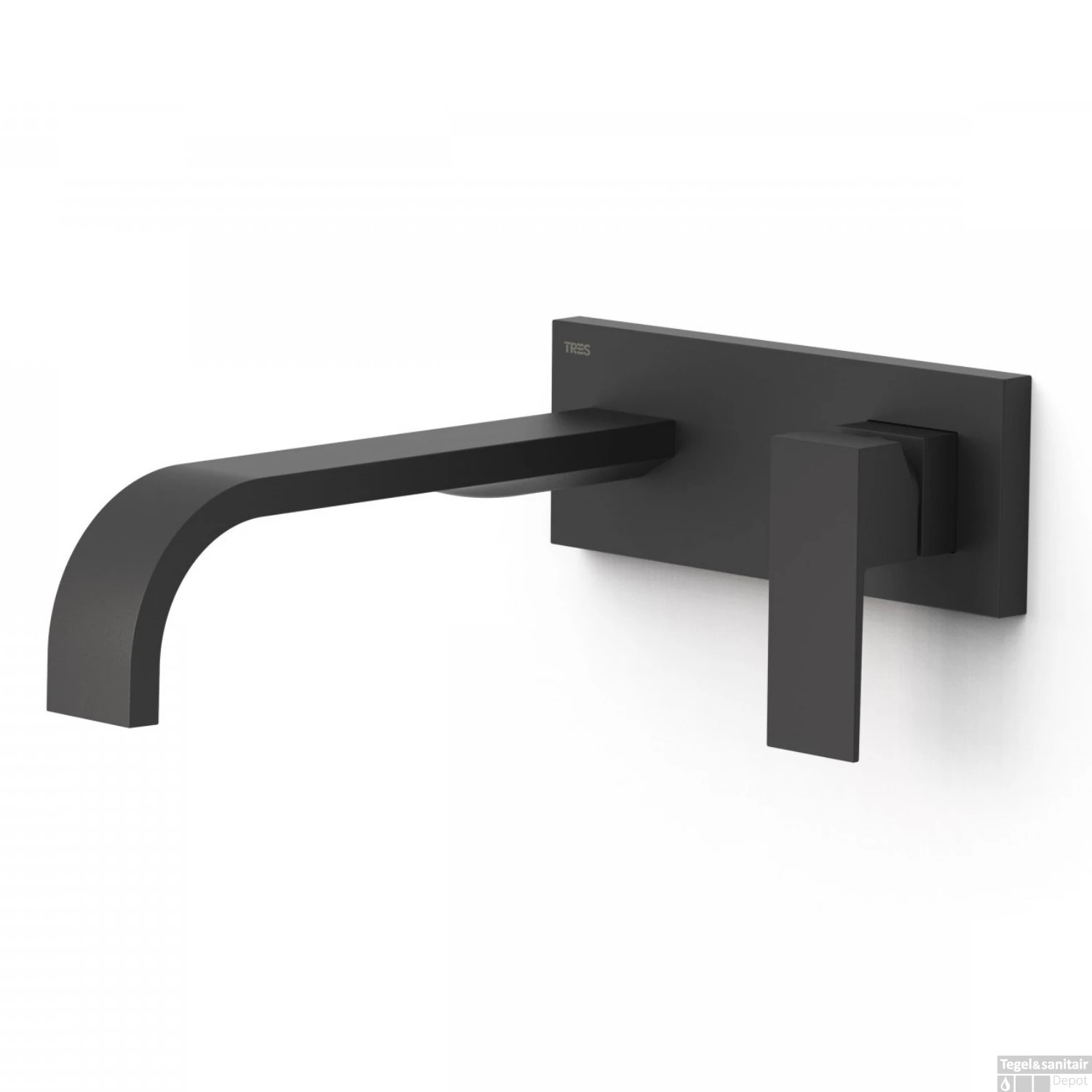 Wastafelmengkraan Inbouw Tres Cuadro Exclusive Lange Gebogen Uitloop En Korte Hendel Mat Zwart