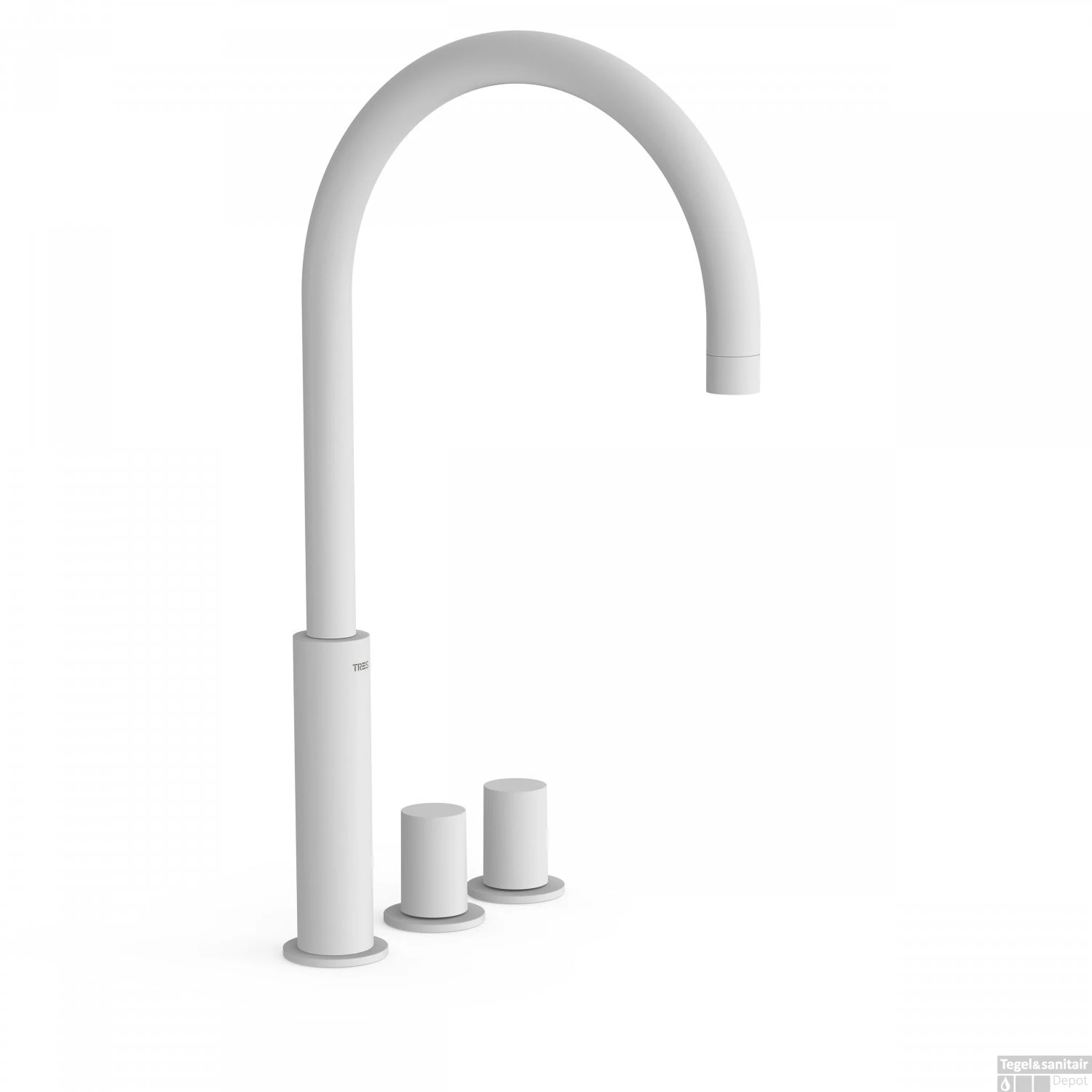Wastafelmengkraan Tres Study Exclusive 3-Gats Kraan Links Met Draaiknoppen Uitloop Gebogen 29,5 Cm Rond Mat Wit 3 Wastafelmengkraan Tres Study Exclusive 3-Gats Kraan Links Met Draaiknoppen Uitloop Gebogen 29,5 Cm Rond Mat Wit
