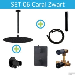 Wiesbaden Inbouw Regendouche Set 06 Caral Rechthoek Plafonduitloop Mat Zwart