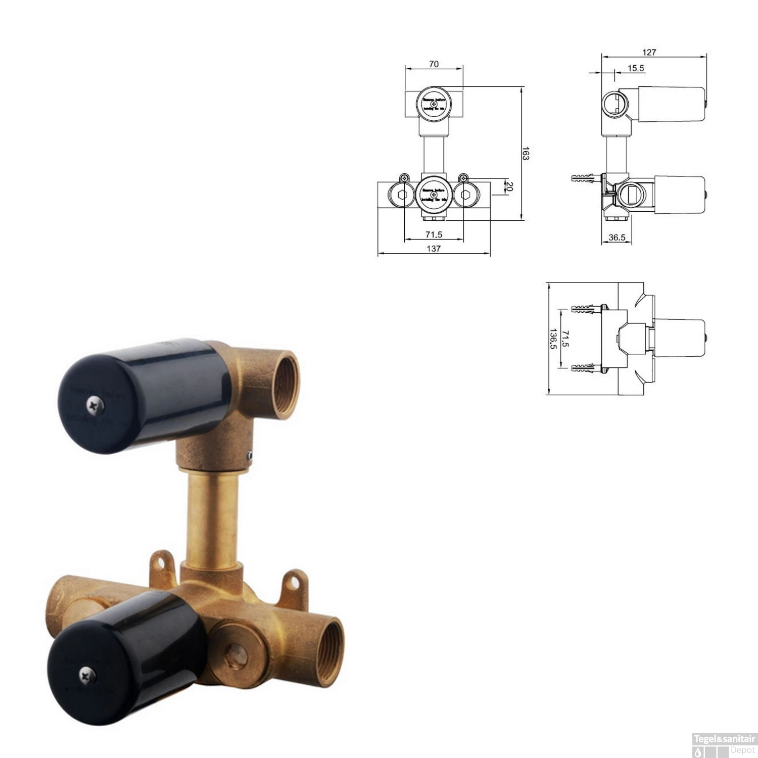 Wiesbaden Inbouw Regendouche Set Caral Rond Muuruitloop Geborsteld Messing Goud PVD Coating - Afbeelding 3