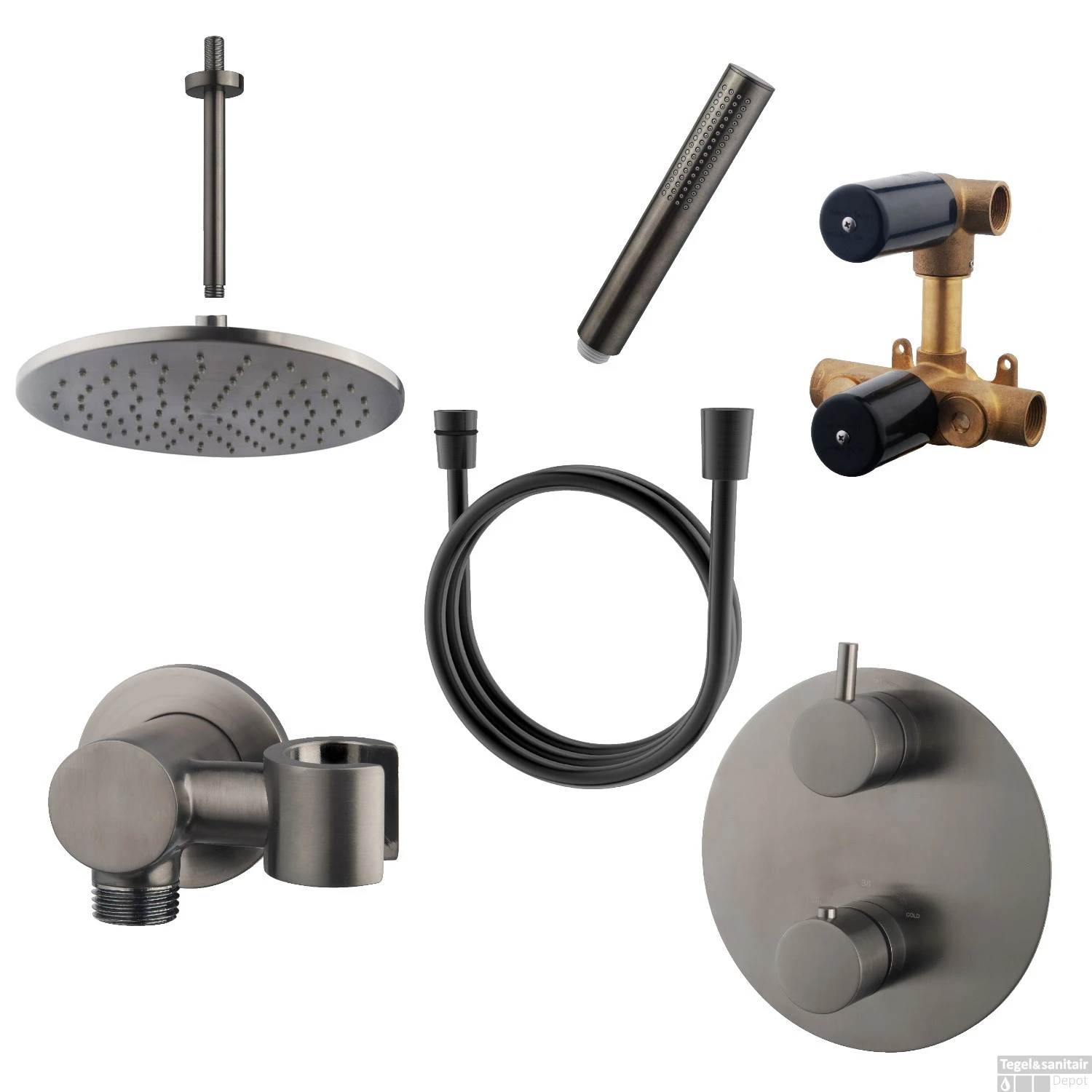 Wiesbaden Inbouw Regendouche Set Caral Rond Plafonduitloop Gunmetal PVD Coating 3 Wiesbaden Inbouw Regendouche Set Caral Rond Plafonduitloop Gunmetal PVD Coating